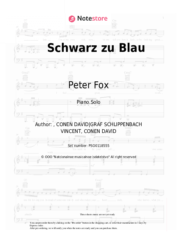 Schwarz zu Blau - Peter Fox Piano Sheet Music - Piano.Solo