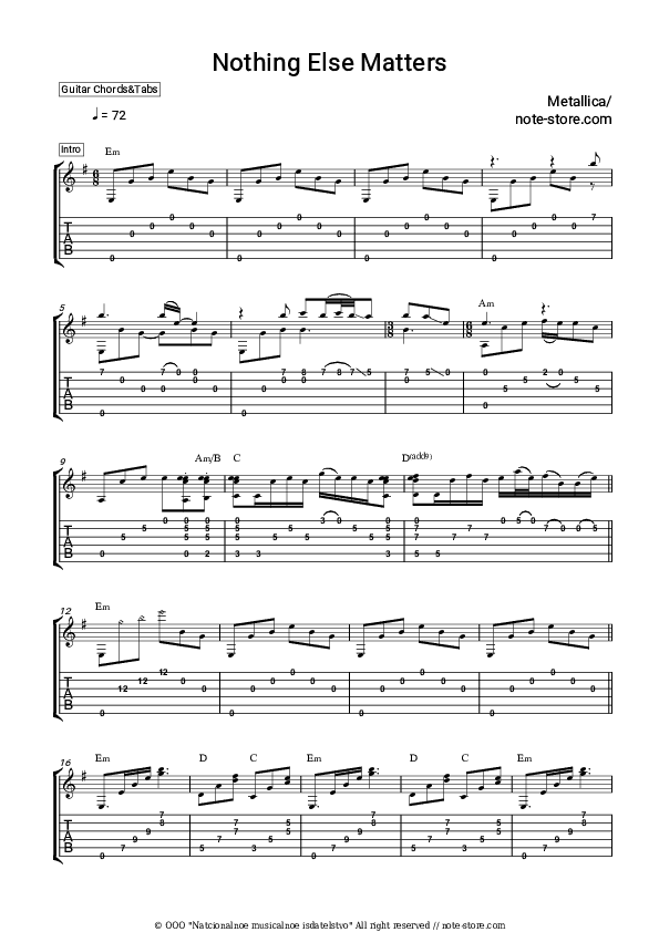 Nothing Else Matters - Metallica Chords and Tabs - Guitar.Chords&Tabs