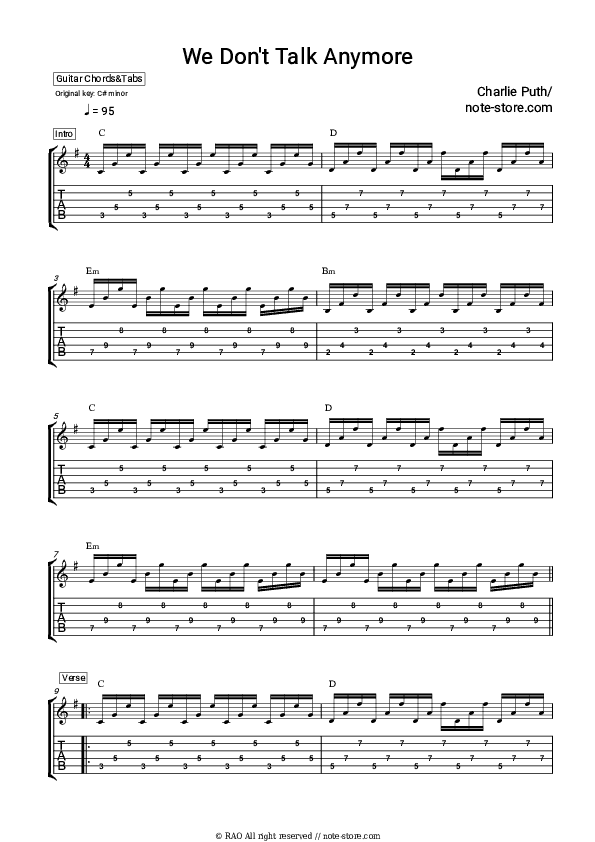 We Don't Talk Anymore - Charlie Puth, Selena Gomez Chords and Tabs - Guitar.Chords&Tabs