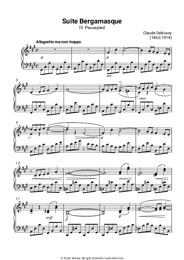 Suite bergamasque, L.75: IV. Passepied - Claude Debussy Piano Sheet Music - Piano.Solo