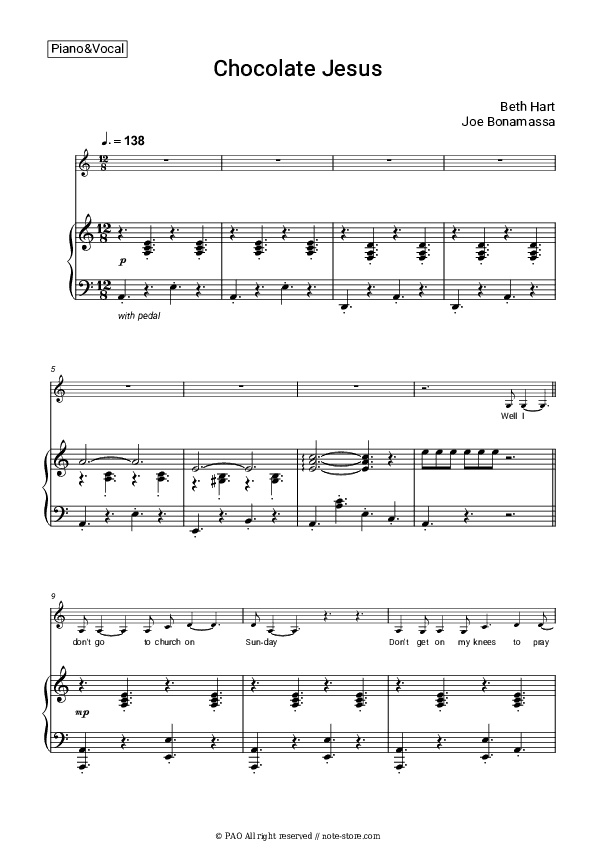 Chocolate Jesus - Beth Hart, Joe Bonamassa Piano Sheet Music with the Voice part - Piano&Vocal