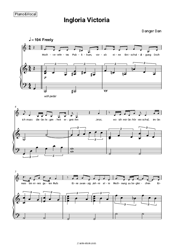 Ingloria Victoria - Danger Dan Piano Sheet Music with the Voice part - Piano&Vocal