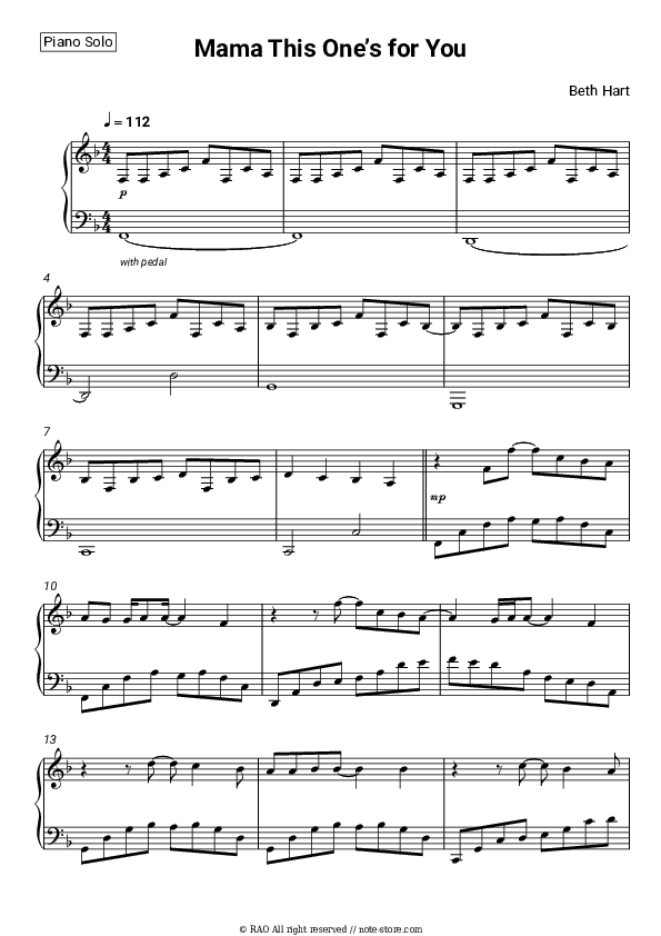 Mama This One’s for You - Beth Hart Piano Sheet Music - Piano.Solo