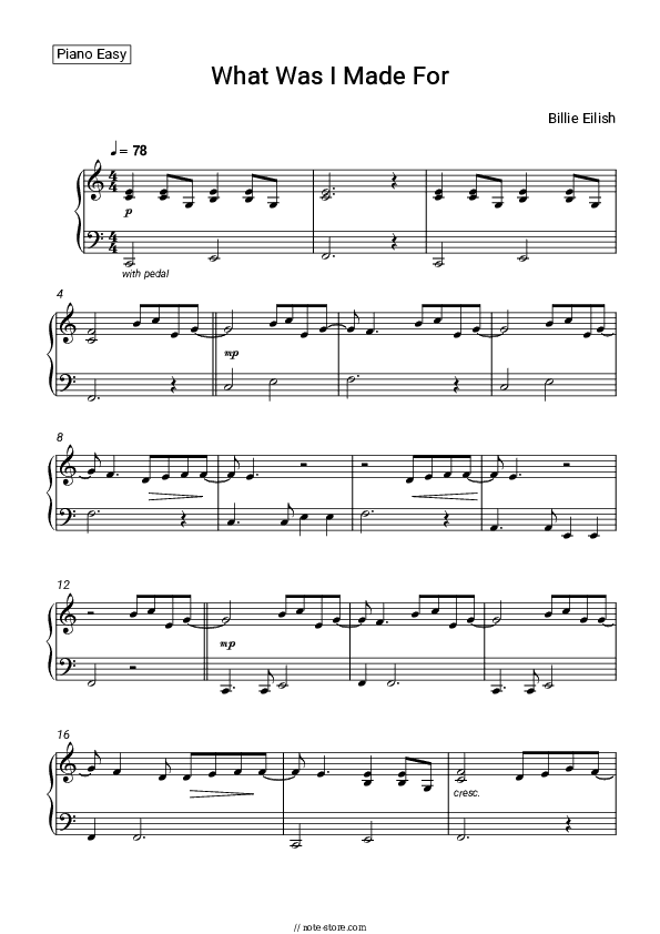 What Was I Made For - Billie Eilish Piano Sheet Music Easy - Piano.Easy