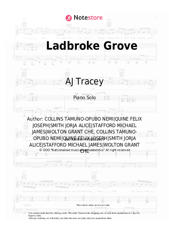 Ladbroke Grove - AJ Tracey Piano Sheet Music - Piano.Solo