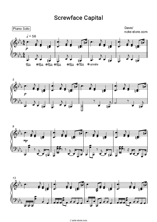 Screwface Capital - Dave Piano Sheet Music - Piano.Solo