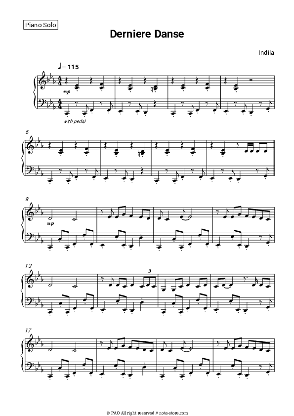 Derniere Danse - Indila Piano Sheet Music - Piano.Solo
