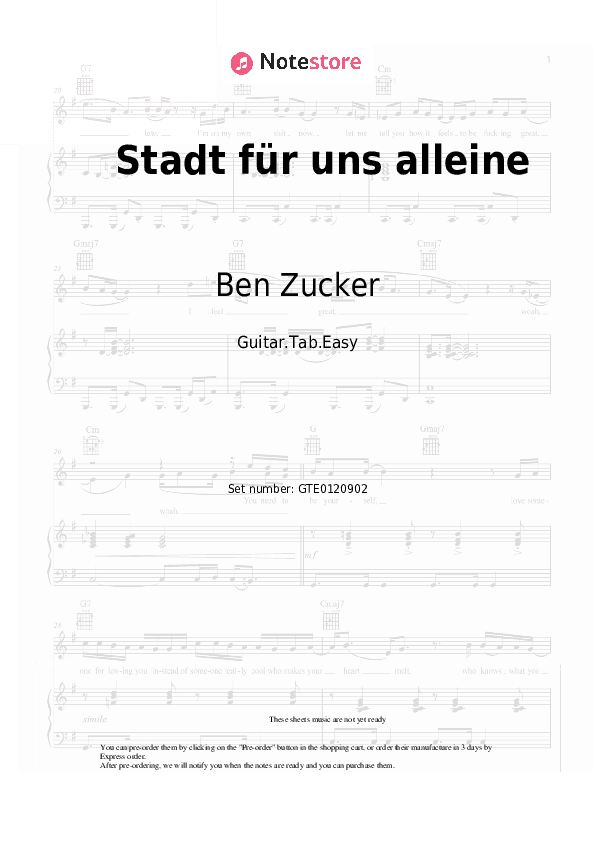 Stadt für uns alleine - Ben Zucker Tabs Easy - Guitar.Tab.Easy