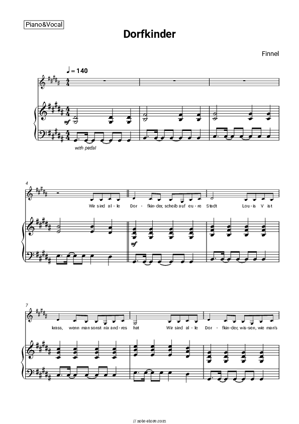 Dorfkinder - Finnel Piano Sheet Music with the Voice part - Piano&Vocal