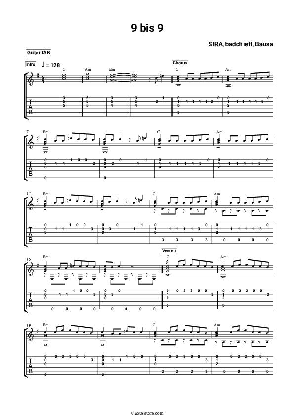 9 bis 9 - SIRA, badchieff, Bausa Tabs - Guitar.Tabs