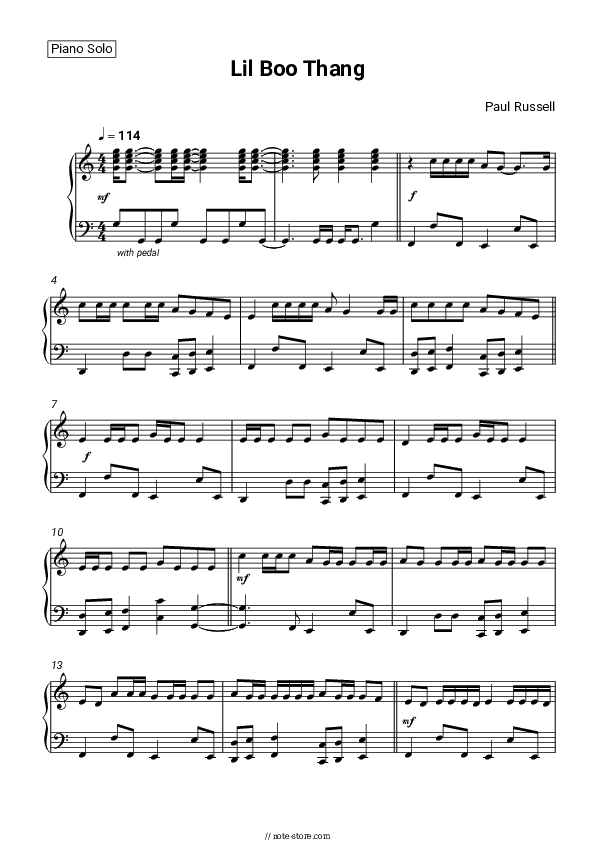 Lil Boo Thang - Paul Russell Piano Sheet Music - Piano.Solo