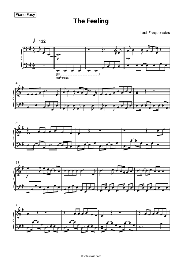 The Feeling - Lost Frequencies Piano Sheet Music Easy - Piano.Easy