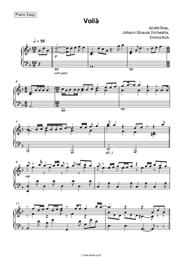 Voilà - André Rieu, Johann Strauss Orchestra, Emma Kok Piano Sheet Music Easy - Piano.Easy