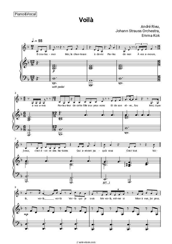 Voilà - André Rieu, Johann Strauss Orchestra, Emma Kok Piano Sheet Music with the Voice part - Piano&Vocal
