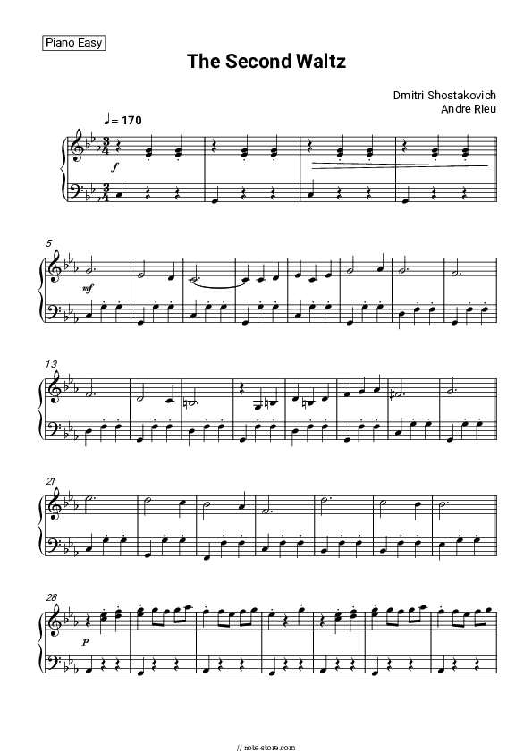 The Second Waltz - André Rieu, Johann Strauss Orchestra Piano Sheet Music Easy - Piano.Easy