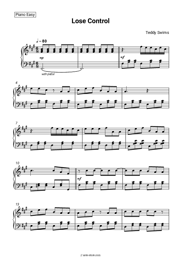 Lose Control - Teddy Swims Piano Sheet Music Easy - Piano.Easy