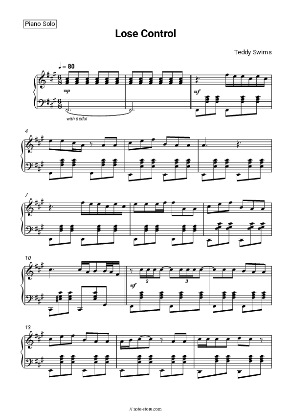 Lose Control - Teddy Swims Piano Sheet Music - Piano.Solo