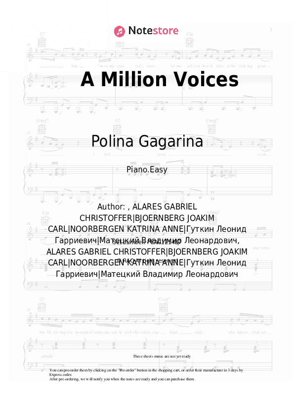 A Million Voices - Polina Gagarina Piano Sheet Music Easy - Piano.Easy