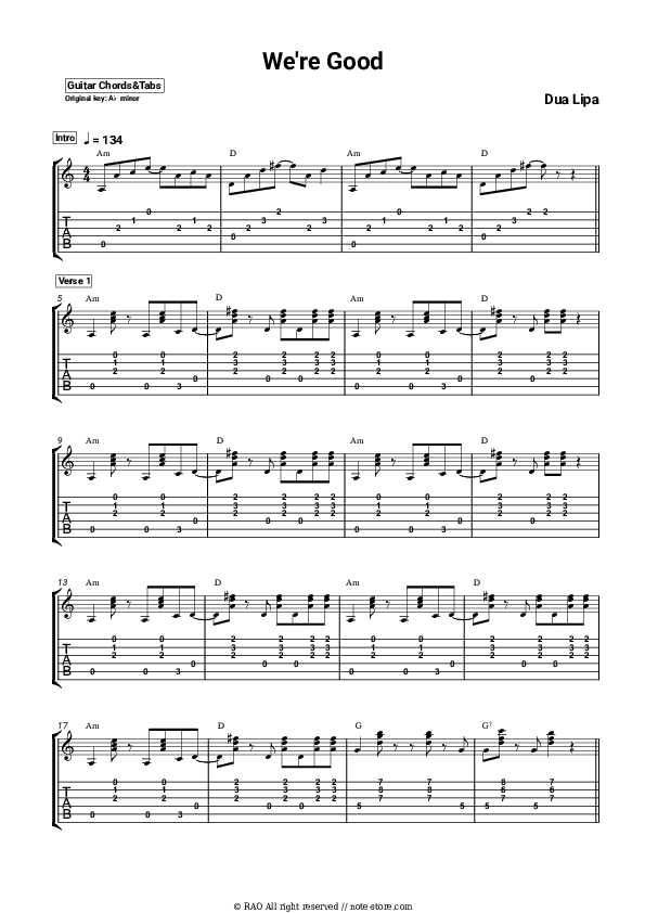 We're Good - Dua Lipa Chords and Tabs - Guitar.Chords&Tabs