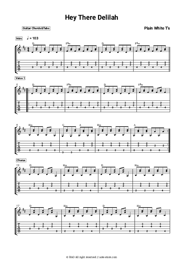 Hey There Delilah - Plain White T's Chords and Tabs - Guitar.Chords&Tabs