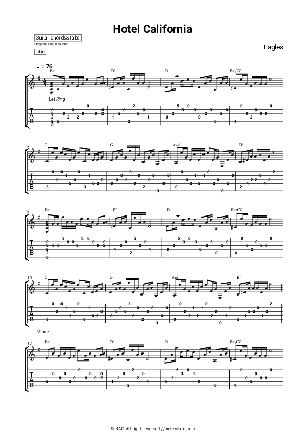 Hotel California - Eagles Chords and Tabs - Guitar.Chords&Tabs