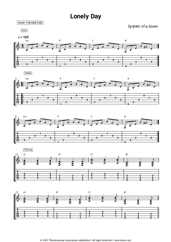 Lonely day - System of a down Chords and Tabs - Guitar.Chords&Tabs