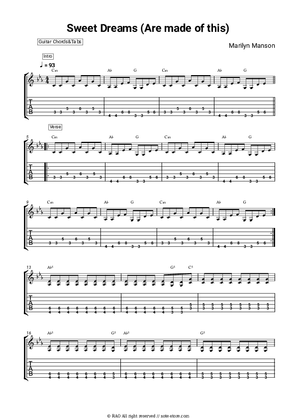 Sweet Dreams (Are Made of This) - Marilyn Manson Chords and Tabs - Guitar.Chords&Tabs