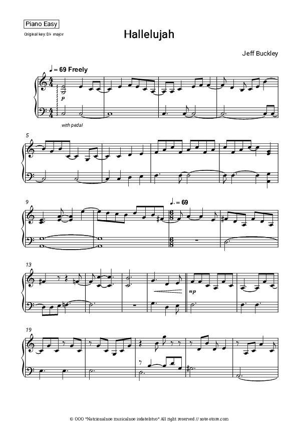 Hallelujah - Jeff Buckley Piano Sheet Music Easy - Piano.Easy