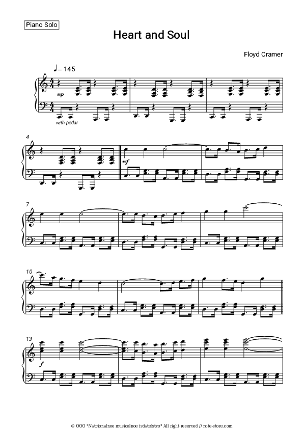 Heart and Soul - Floyd Cramer Piano Sheet Music - Piano.Solo