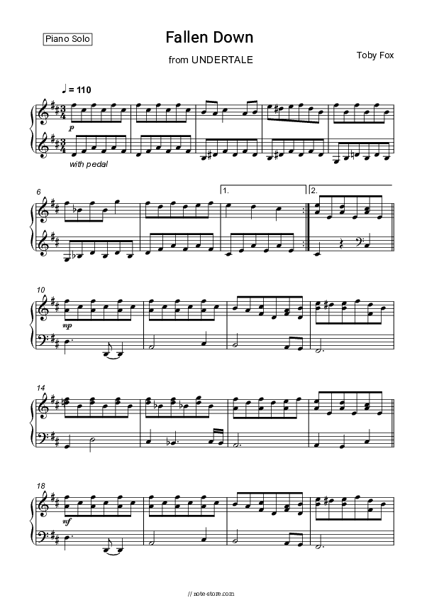 Undertale OST: 004 – Fallen Down - Toby Fox Piano Sheet Music - Piano.Solo
