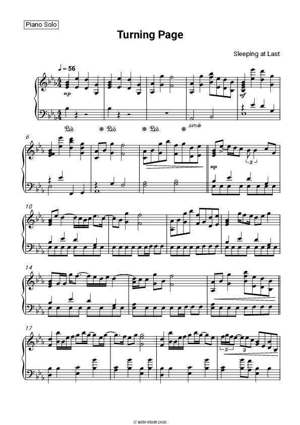 Turning Page - Sleeping at Last Piano Sheet Music - Piano.Solo