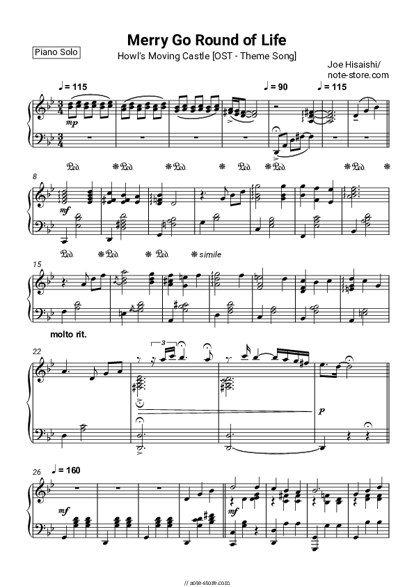 Howl's [OST - Theme Song] - Joe Hisaishi Piano Sheet Music - Piano.Solo