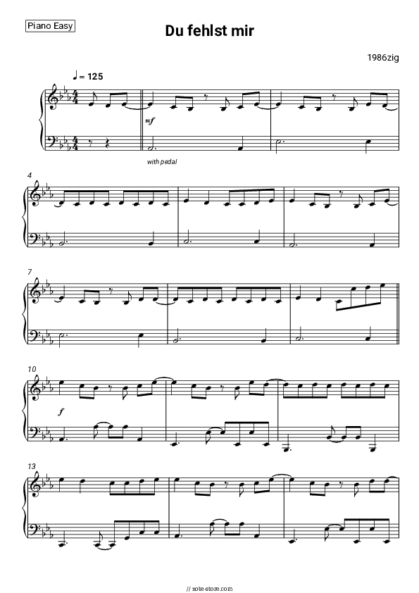Du fehlst mir - 1986zig Piano Sheet Music Easy - Piano.Easy