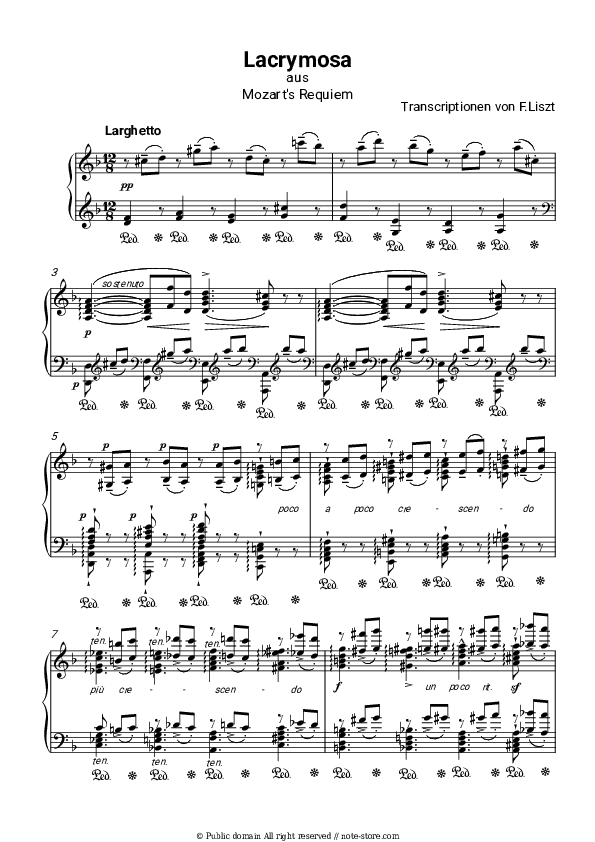 Lacrimosa aus Mozart's Requiem - Franz Liszt Piano Sheet Music - Piano.Solo