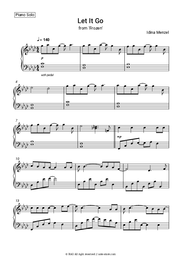 Let It Go (from 'Frozen') - Idina Menzel Piano Sheet Music - Piano.Solo