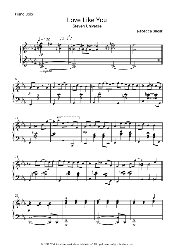 Love Like You (from 'Steven Universe') - Steven Universe, Rebecca Sugar Piano Sheet Music - Piano.Solo