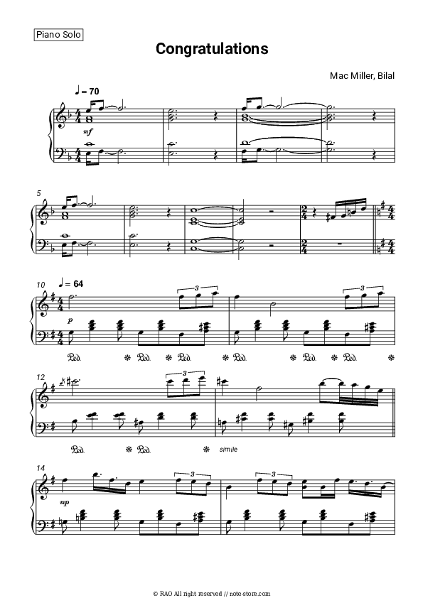 Congratulations - Mac Miller, Bilal Piano Sheet Music - Piano.Solo