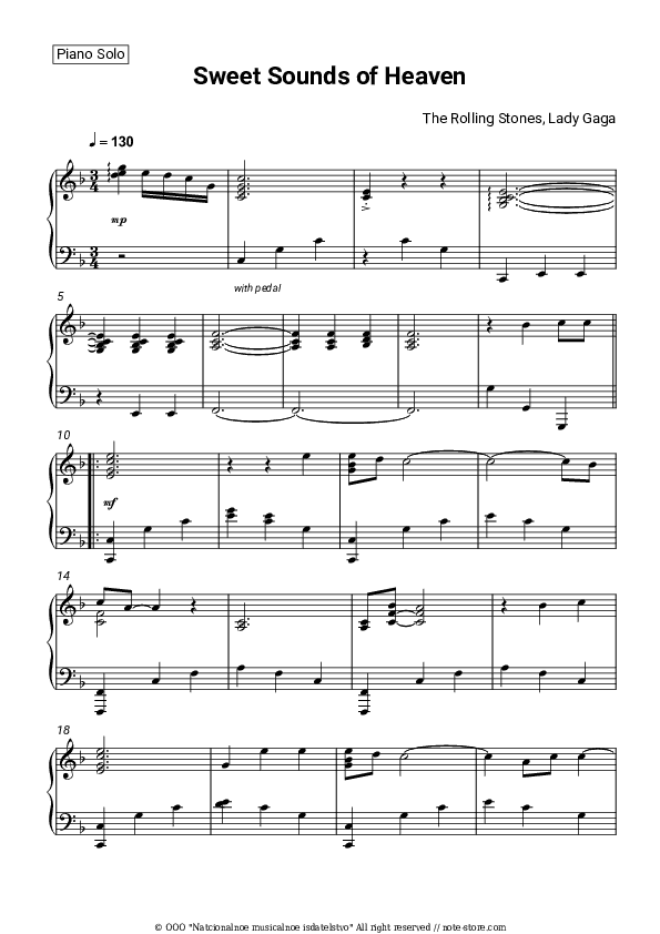 Sweet Sounds of Heaven - The Rolling Stones, Lady Gaga Piano Sheet Music - Piano.Solo