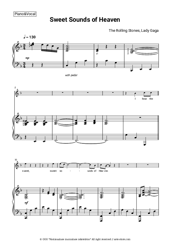 Sweet Sounds of Heaven - The Rolling Stones, Lady Gaga Piano Sheet Music with the Voice part - Piano&Vocal