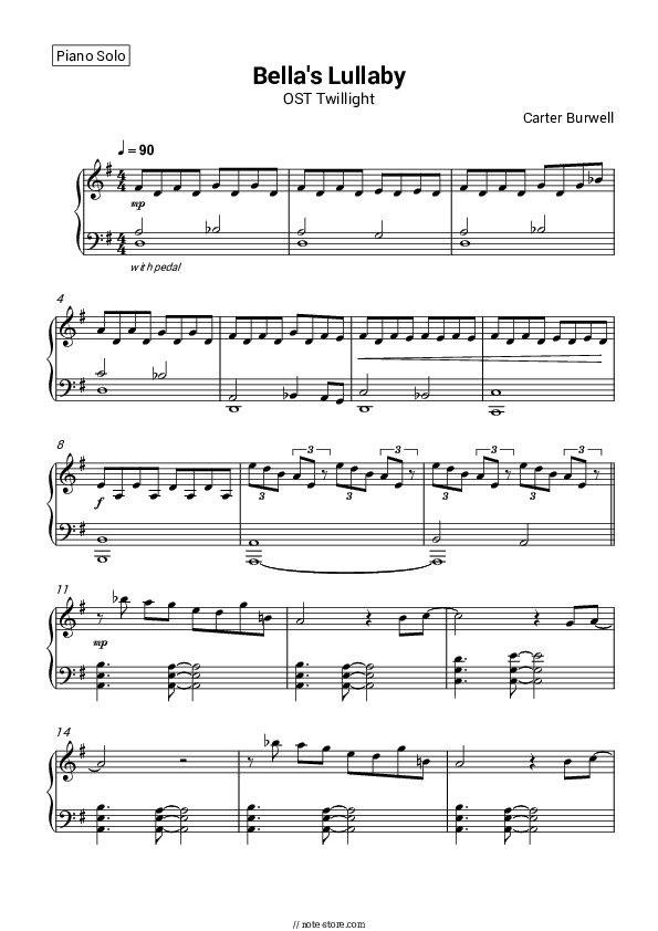 Bella's Lullaby (OST Twilight) - Carter Burwell Piano Sheet Music - Piano.Solo