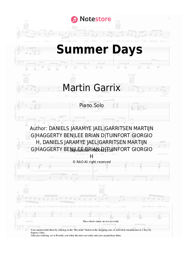 Summer Days - Martin Garrix, Macklemore, Fall Out Boy Piano Sheet Music - Piano.Solo