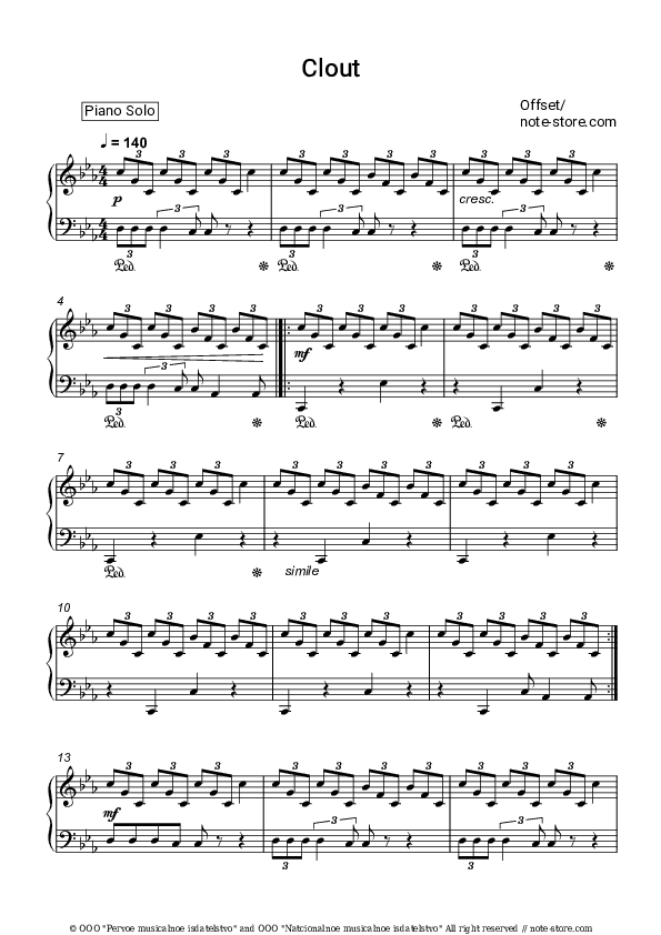 Clout - Offset, Cardi B Piano Sheet Music - Piano.Solo