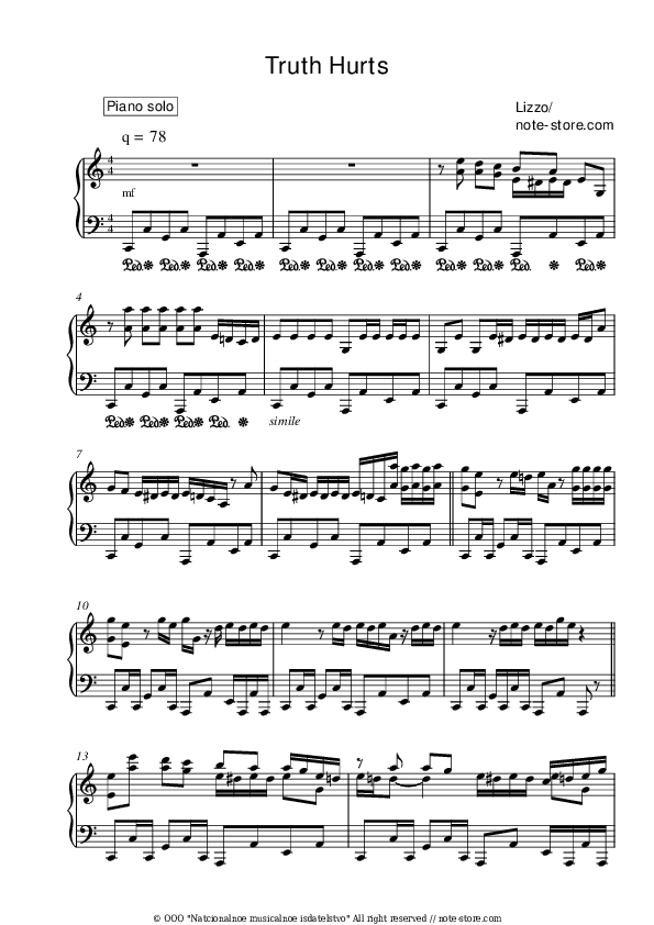 Truth Hurts - Lizzo Piano Sheet Music - Piano.Solo