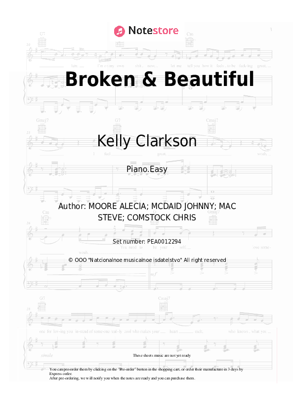 Broken & Beautiful - Kelly Clarkson Piano Sheet Music Easy - Piano.Easy