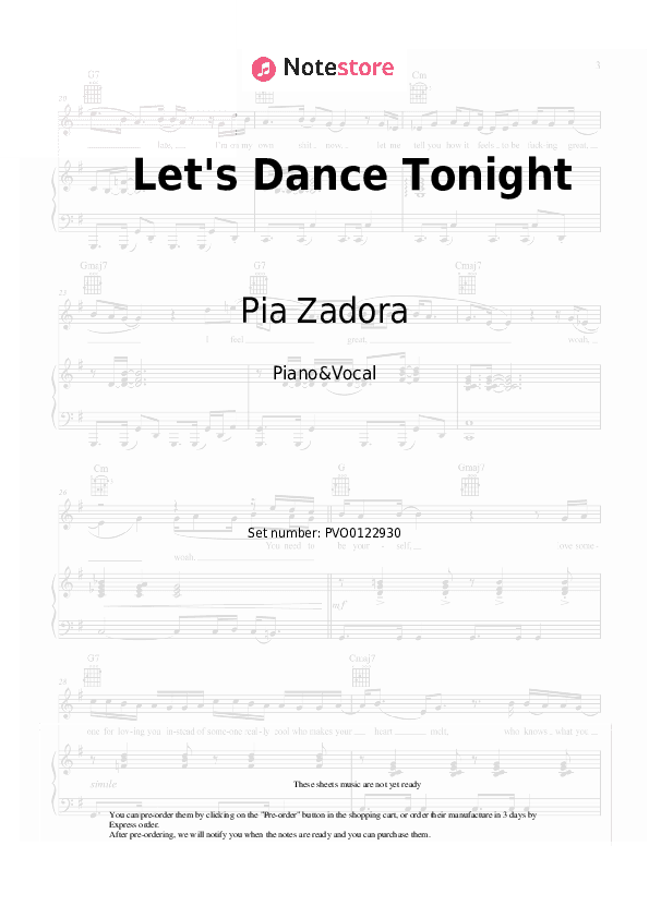 Let's Dance Tonight - Pia Zadora Piano Sheet Music with the Voice part - Piano&Vocal