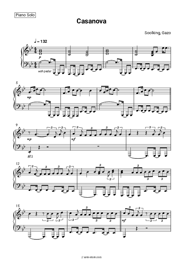 Casanova - Soolking, Gazo Piano Sheet Music - Piano.Solo