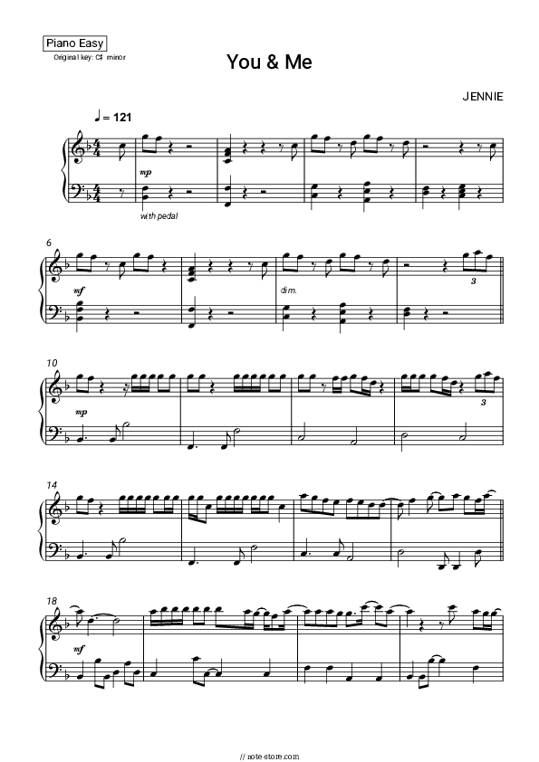 You & Me - JENNIE Piano Sheet Music Easy - Piano.Easy