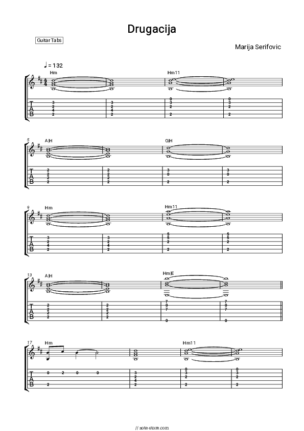 Drugačija - Marija Serifovic Tabs - Guitar.Tabs