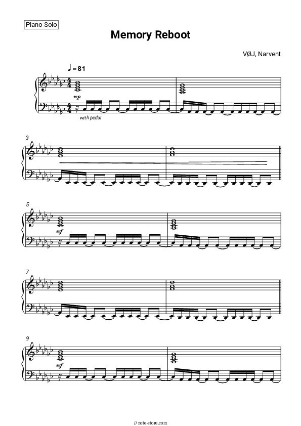 Memory Reboot - VØJ, Narvent Piano Sheet Music - Piano.Solo