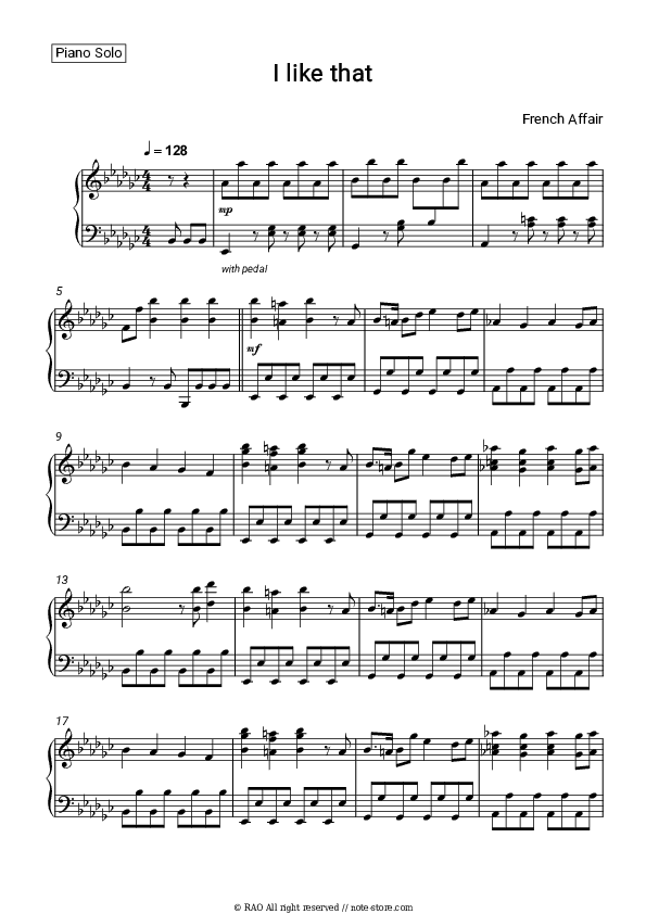 I like that - French Affair Piano Sheet Music - Piano.Solo